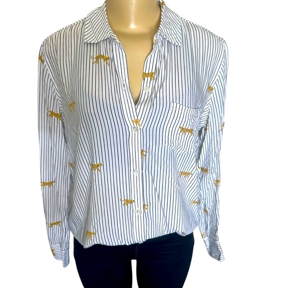 Rails Kathryn Striped Wild Cats Cheetah Animal Print Button Down Shirt small - Picture 1 of 9